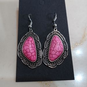 Pink cracked stone earrings